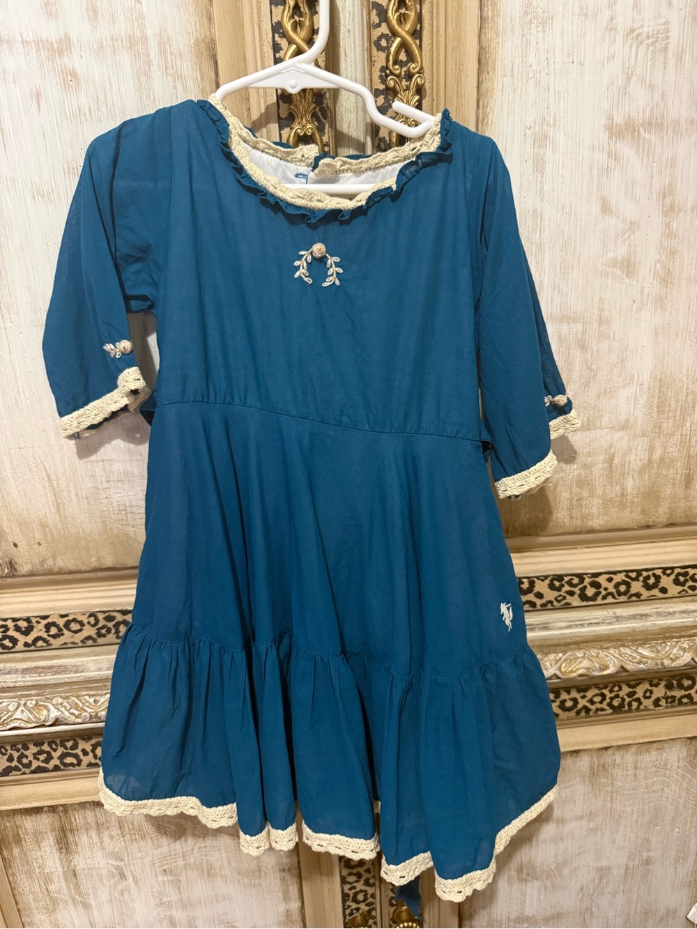 Well Dressed Wolf Teal Dress with Cream Trim girls sz. 4T